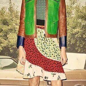 NWT Coach Silk Patch Circle Skirt Style 58362 Leopard Floral Multi Patchwork